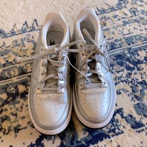 Women’s silver Nike Air Force 1’s